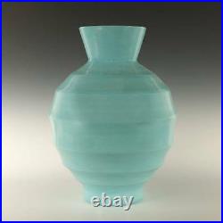 Contemporary Chinese Peking Glass Turquoise Ribbed Lantern-form Vase 20th C