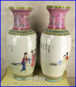 Couple Fine Quality Large Chinese Republic Famille Rose Vases 24