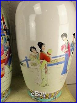 Couple Fine Quality Large Chinese Republic Famille Rose Vases 24
