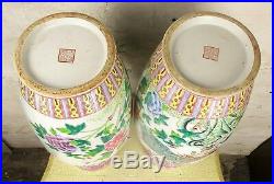 Couple Fine Quality Large Chinese Republic Famille Rose Vases Birds Peacock 24
