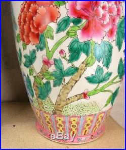 Couple Fine Quality Large Chinese Republic Famille Rose Vases Birds Peacock 24