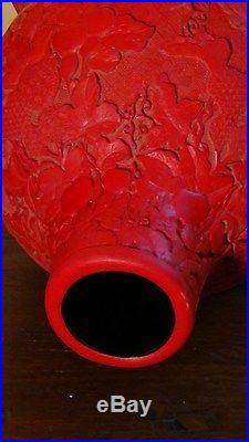 EARLY 20c CHINESE DIP RED LACQUERED CINNABAR LARGE DOUBLE GOURD SHAPE VASE 20H