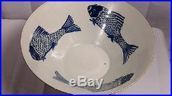 EARLY 20c CHINESE LARGE BLUE & WHITE PORCELAIN FISH &VAWES PATTERN, #2