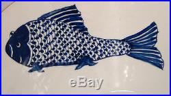 EARLY 20c CHINESE LARGE BLUE & WHITE PORCELAIN FISH &VAWES PATTERN, #2
