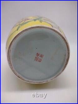 EARLY Chinese 9 Peaches Yellow Porcelain Large Vase 14 tall