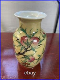 EARLY Chinese 9 Peaches Yellow Porcelain Large Vase 5 Vase (RARE)