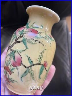 EARLY Chinese 9 Peaches Yellow Porcelain Large Vase 5 Vase (RARE)