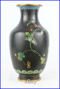 EXCELLENT QUALITY LARGE CHINESE CLOISONNE VASE With PEONY FLOWERS 9 Tall