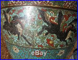 EXCEPTIONAL antique CHINESE CLOISONNE LARGE BRONZE VASE FLYING WINGED HORSES