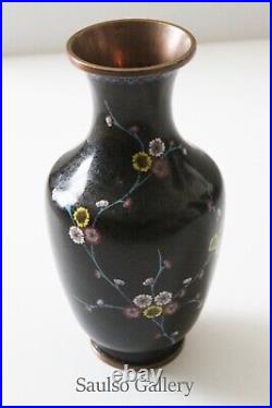 Early 1920's large black Chinese cloisonné vase from prominent estate