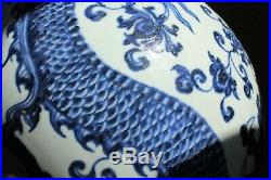 Estate Chinese Blue and White Dragon Large Porcelain Vase