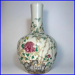 Estate Old Large Chinese Famille Rose Vase, Hand Painted