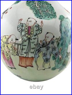 Estate Old Large Chinese Famille Rose Vase, Hand Painted Marked 14 Tall Mint