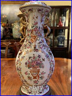 Excellent Large and Rare Chinese Qing Dynasty Famille Rose Vase Lamp, 18th C