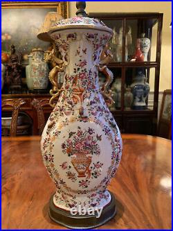 Excellent Large and Rare Chinese Qing Dynasty Famille Rose Vase Lamp, 18th C