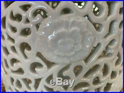 Exceptional Large Chinese Pierced Blanc de Chine Covered Jar Drilled for Lamp