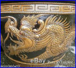 Extra Large Chinese Thai Glazed Embossed Dragon Vase Garden Pot
