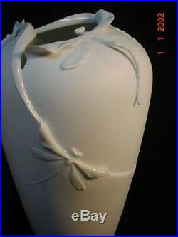 FZ00208 Franz Porcelain DRAGONFLY DESIGN WHITE BISQUE Large Vase MINT IN BOX