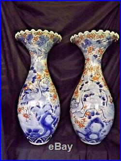 Fabulous22 Large Pair 19c Japanese Imari Fluted Vases