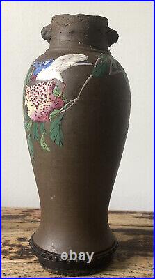Fine Antique Chinese Yixing Enameled Zisha Large Tea Caddy Jar Vase Signed