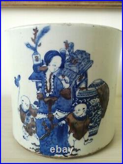 Fine Large Antique Chinese Blue/White/Red Bitong/Brushpot CT Loo, Seal, Kangxi