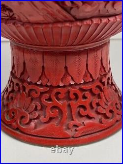 Fine Large Antique Chinese Carved Dragon & Clouds Cinnabar Lacquer Vase