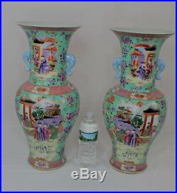Fine Large Mirror Pair Chinese Famille Rose Porcelain Vases 19
