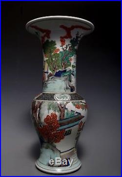 Fine Large Rare China Antique 18C Qing Dynasty WuCai Porcelain Bottle Vase FA005