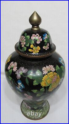 Fine Old Large Chinese Cloisonne Lidded Jar Vase With Floral Design