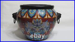 Fine Old Large Chinese Cloisonne Pot With Taotie Masks Design