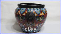 Fine Old Large Chinese Cloisonne Pot With Taotie Masks Design