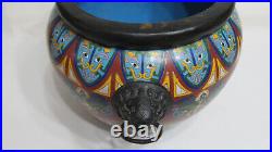 Fine Old Large Chinese Cloisonne Pot With Taotie Masks Design