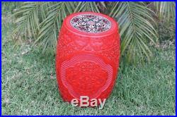 Fine and Large Chinese Carved Cinnabar Lacquer Garden Stool Garden Seat