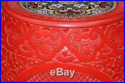 Fine and Large Chinese Carved Cinnabar Lacquer Garden Stool Garden Seat