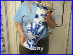 Finely painted large Chinese porcelain blue and white phoenix tail vase 19th C