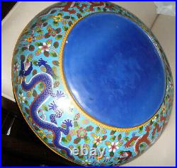 Good Chinese Cloisonne Imperial Dragons Flaming Pearl Large Charger Low Bowl 18