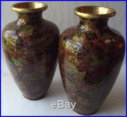 Gorgeous Pair Of Large Vintage Jingfa Fine Chinese Cloisonne Vases 9-1/2 T
