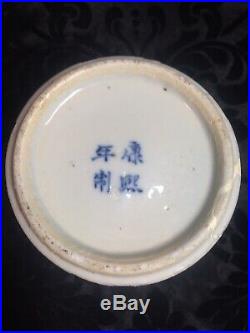 Gorgeous large antique Chinese porcelain blue and white vase jar with lid marked