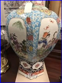 Heavily Decorated Enamel Large Old Chinese Porcelain Vase with Dragon Handles