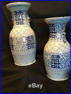 Incredible Large Pair Antique Chinese Porcelain Vases Blue White
