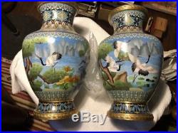 Jingfa Very Large Vintage Chinese Cloisonne Vases 15 1/2 Inches Tall
