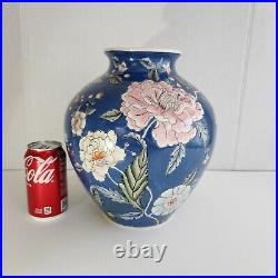 LARGE 12 Vintage Famille Rose Porcelain Blue Floral Vase, Has A Mark