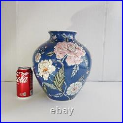 LARGE 12 Vintage Famille Rose Porcelain Blue Floral Vase, Has A Mark