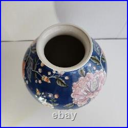 LARGE 12 Vintage Famille Rose Porcelain Blue Floral Vase, Has A Mark