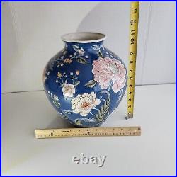 LARGE 12 Vintage Famille Rose Porcelain Blue Floral Vase, Has A Mark