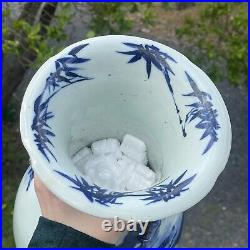 LARGE 16.75 Antique Chinese Canton Blue White Porcelain Vase Handles Qing 19th