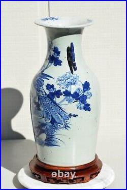 LARGE 17 19th CENTURY ANTIQUE CHINESE PORCELAIN BLUE WHITE CELADON CRANE VASE