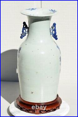 LARGE 17 19th CENTURY ANTIQUE CHINESE PORCELAIN BLUE WHITE CELADON CRANE VASE