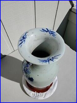 LARGE 17 19th CENTURY ANTIQUE CHINESE PORCELAIN BLUE WHITE CELADON CRANE VASE