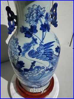 LARGE 17 19th CENTURY ANTIQUE CHINESE PORCELAIN BLUE WHITE CELADON CRANE VASE